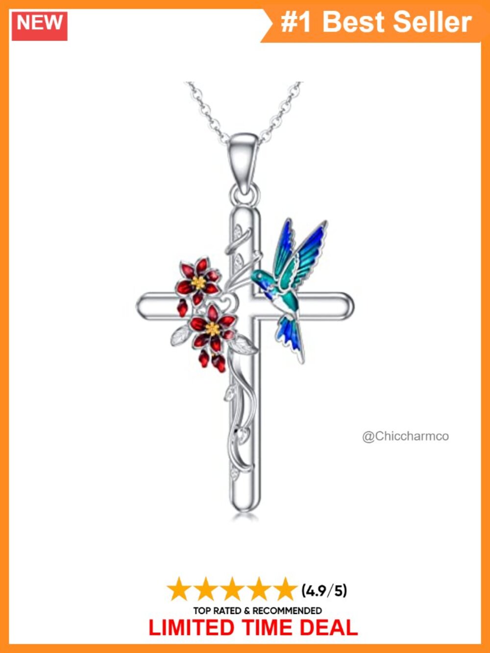 925 Sterling Silver Hummingbird Cross Pendant Necklace Gift for Women
